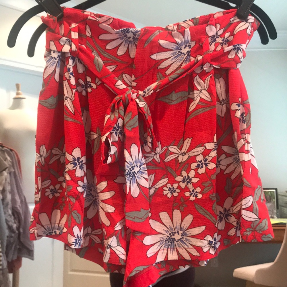Red floral shorts